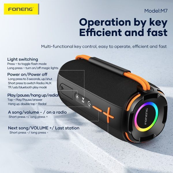 Bluetooth-колонка Foneng M7 15W 2400 mAh з RGB-підсвіткою і FM-радіо