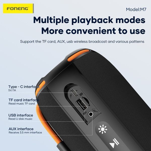 Bluetooth-колонка Foneng M7 15W 2400 mAh з RGB-підсвіткою і FM-радіо