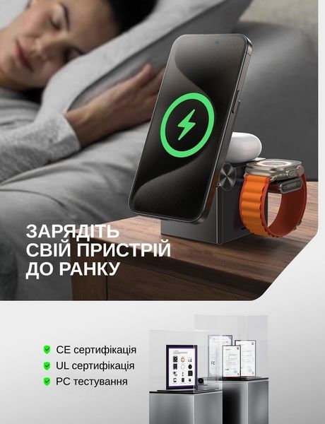 Док-станція 6 в 1 QINETIQ Pixel Cube S5 23W MagSafe з Bluetooth-колонкою і екраном 22331 фото