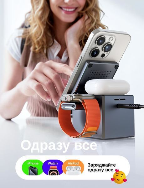 Док-станція 6 в 1 QINETIQ Pixel Cube S5 23W MagSafe з Bluetooth-колонкою і екраном 22331 фото