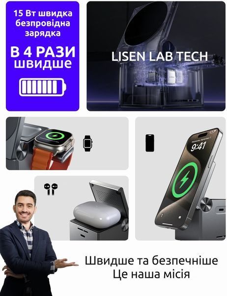 Док-станція 6 в 1 QINETIQ Pixel Cube S5 23W MagSafe з Bluetooth-колонкою і екраном 22331 фото