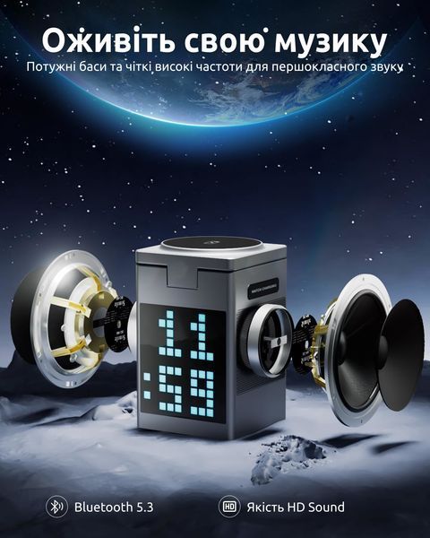 Док-станція 6 в 1 QINETIQ Pixel Cube S5 23W MagSafe з Bluetooth-колонкою і екраном 22331 фото