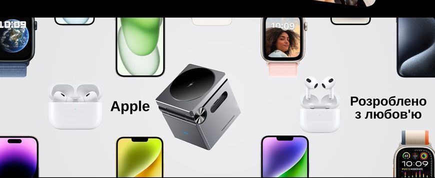 Док-станція 6 в 1 QINETIQ Pixel Cube S5 23W MagSafe з Bluetooth-колонкою і екраном 22331 фото