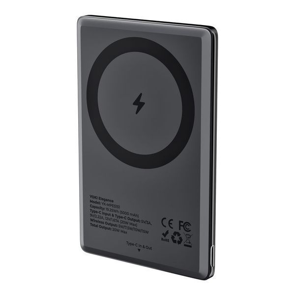 Магнитный Power Bank Yoki Elegance 5000mAh 15W с беспроводной зарядкой Qi2 и LED-дисплеем 51204 фото
