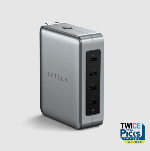 Gan зарядка Satechi 145W USB-C 4-Port PD GaN Travel Charger Space Gray для зарядки ноутбуков смартфонов планшетов техники ST-W145GTM фото