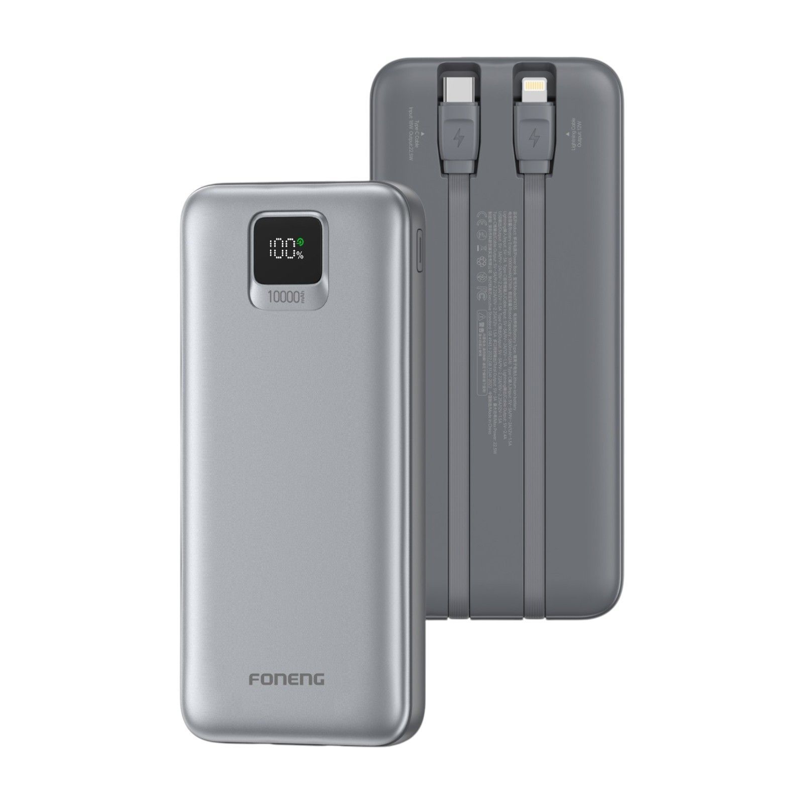 Повербанк Foneng PX135 10 000 mAh 22.5W з двома вбудованими кабелями