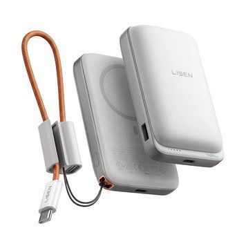 Магнітний бездротовий павербанк LISEN 65W Qi2.2 25W 10000mAh MagSafe Power Bank павербанк із швидкою зарядкою USB для iPhone 12-17 Pro Max Samsung S26 White 65118 фото