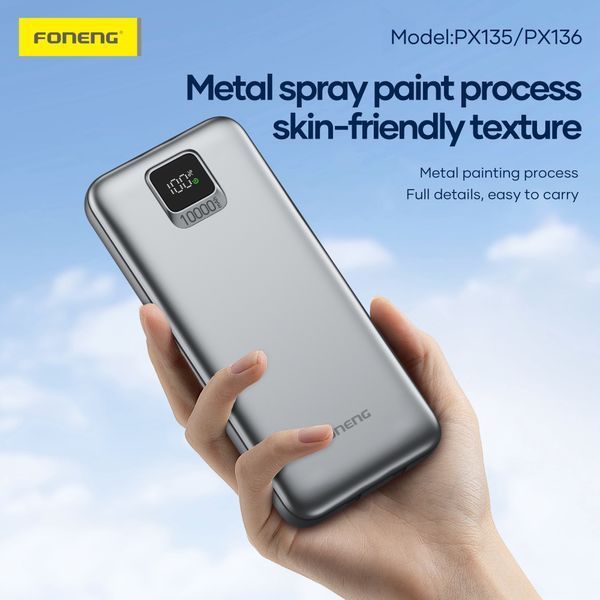 Повербанк Foneng PX135 10000mAh 22.5W универсальный с двумя встроенными кабелями и LCD дисплеем для быстрой зарядки для смартфона планшета Samsung iPhone компактный 52124 фото