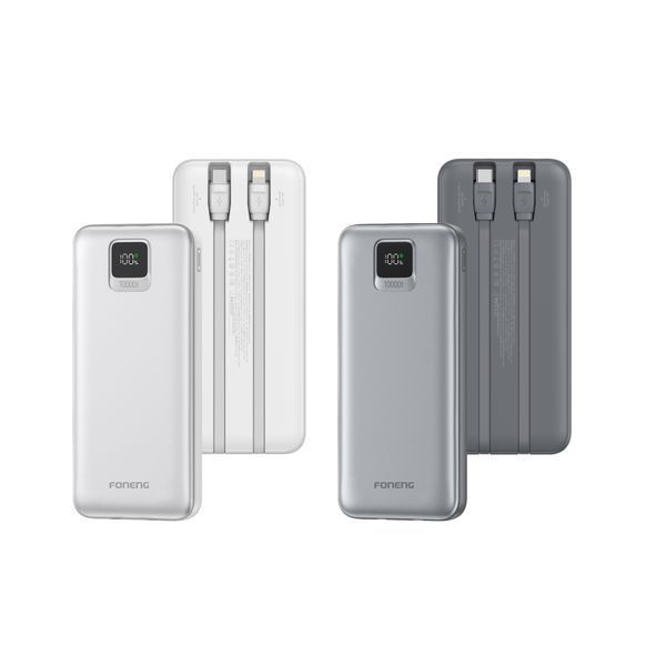 Повербанк Foneng PX135 10000mAh 22.5W универсальный с двумя встроенными кабелями и LCD дисплеем для быстрой зарядки для смартфона планшета Samsung iPhone компактный 52124 фото