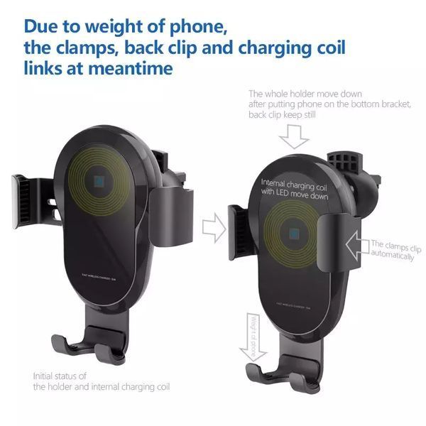 Автомобільний тримач з бездротовою зарядкою 15W Z5 Gravity Phone Holder, Чорний