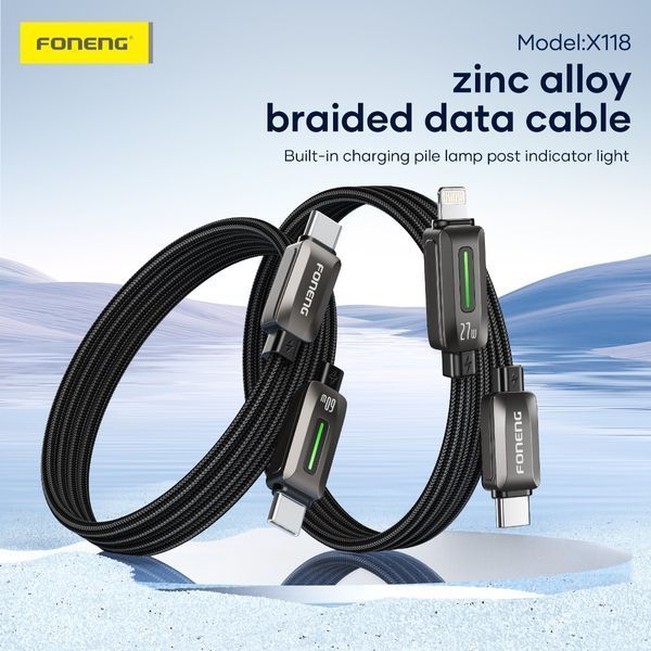 Кабель Foneng X118 USB-C &mdash; USB-C 60 Вт 1,2 м с подсветкой 84312 фото