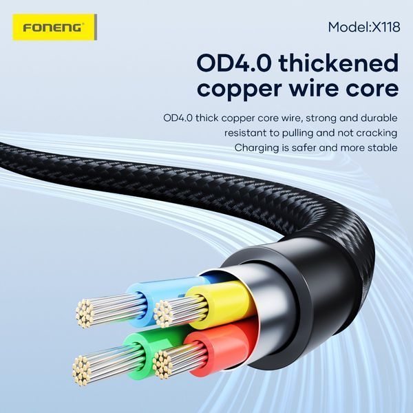 Кабель Foneng X118 USB-C &mdash; USB-C 60 Вт 1,2 м с подсветкой 84312 фото