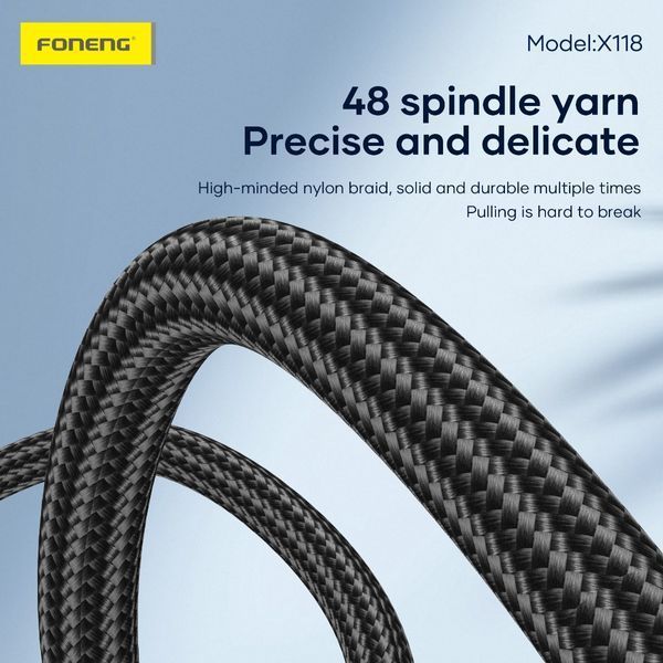 Кабель Foneng X118 USB-C &mdash; USB-C 60 Вт 1,2 м с подсветкой 84312 фото