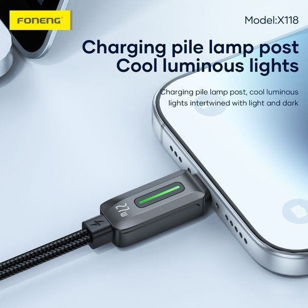 Кабель Foneng X118 USB-C &mdash; USB-C 60 Вт 1,2 м с подсветкой 84312 фото