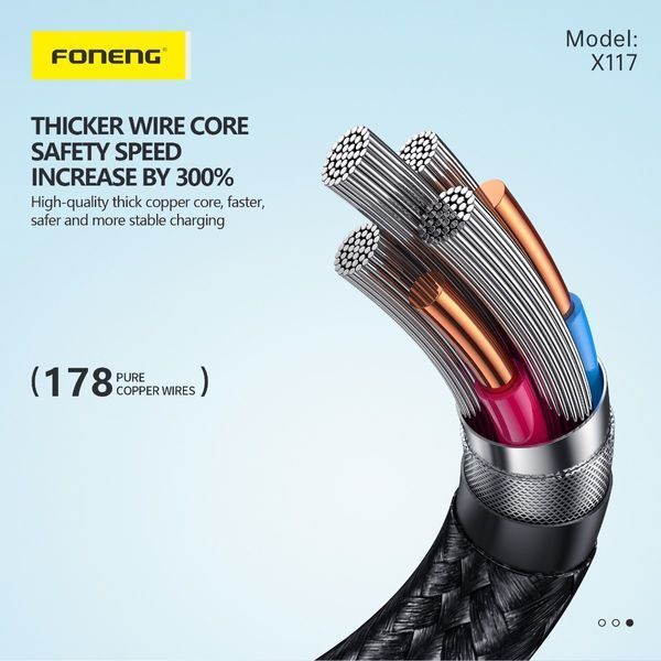 Кабель Foneng X117 USB-C &mdash; USB-C 60 Вт 1,2 м с подсветкой 84311 фото