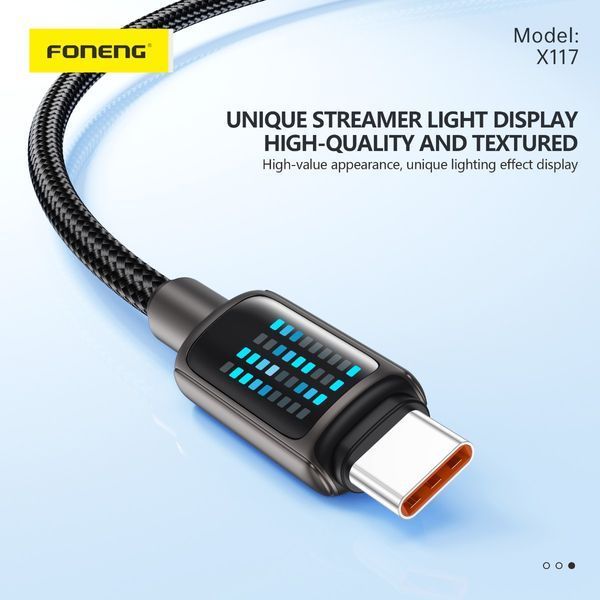 Кабель Foneng X117 USB-C &mdash; USB-C 60 Вт 1,2 м с подсветкой 84311 фото