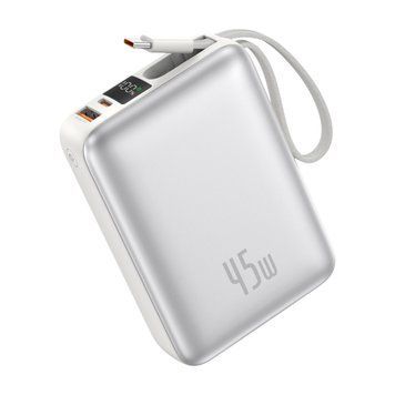 Повербанк Foneng PX138 20000mAh 45W универсальный со встроенным кабелем Type C и LCD дисплеем для быстрой зарядки для смартфона планшета ноутбука Samsung iPhone, Серебристый