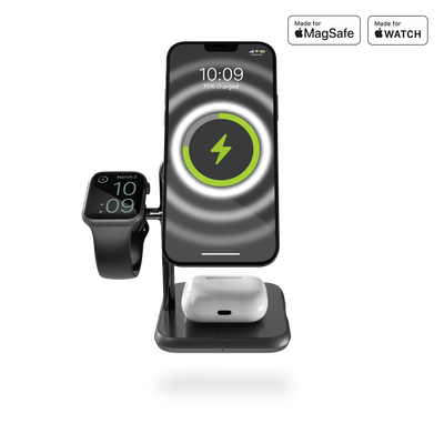 Магнітна бездротова зарядна док-станція 4в1 для Apple iPhone/iWatch/AirPods Zens Black ZEDC22B/00 фото