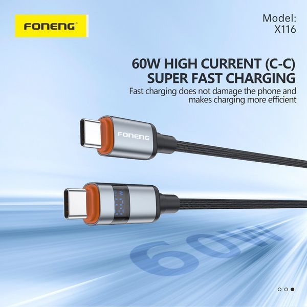 Кабель Foneng X116 USB-C &mdash; USB-C 60 Вт 1,2 м с дисплеем мощности 84308 фото