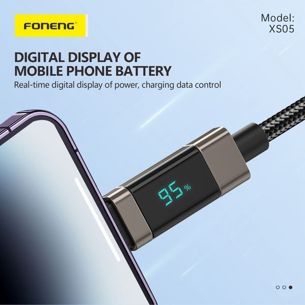 Кабель Foneng XS05 USB-C &mdash; USB-C 100 Вт 1,2 м з дисплеєм потужності FN-XS05-CC100 фото