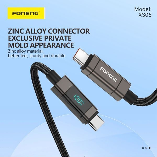Кабель Foneng XS05 USB-C &mdash; USB-C 100 Вт 1,2 м з дисплеєм потужності FN-XS05-CC100 фото