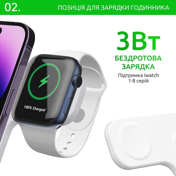 Складная беспроводная зарядка 3 в 1 док станция Qinetiq T288 23W для Apple iPhone apple watch airpods 65446788-2 фото