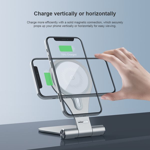 Беспроводная зарядка для iPhone 12-14 Nillkin MagStand Wireless Charging Stand 15W Silver