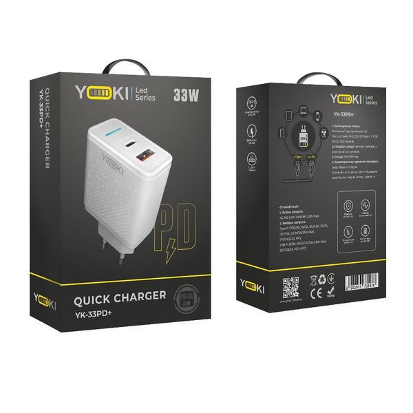 Мережевий зарядний пристрій Yoki Led Series YK-20PD+QC 20W Білий ЦУ-00037876W фото
