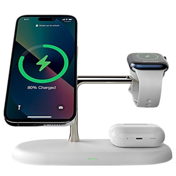 Магнітна док-станція 3 в 1 MagSafe QINETIQ T256 для iPhone, AirPods і Apple Watch