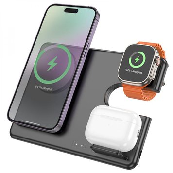 Беспроводное Зарядное Устройство Hoco CQ1 3-in-1 15W для iPhone 12/15, Apple Watch 1-9, AirPods 23071 фото